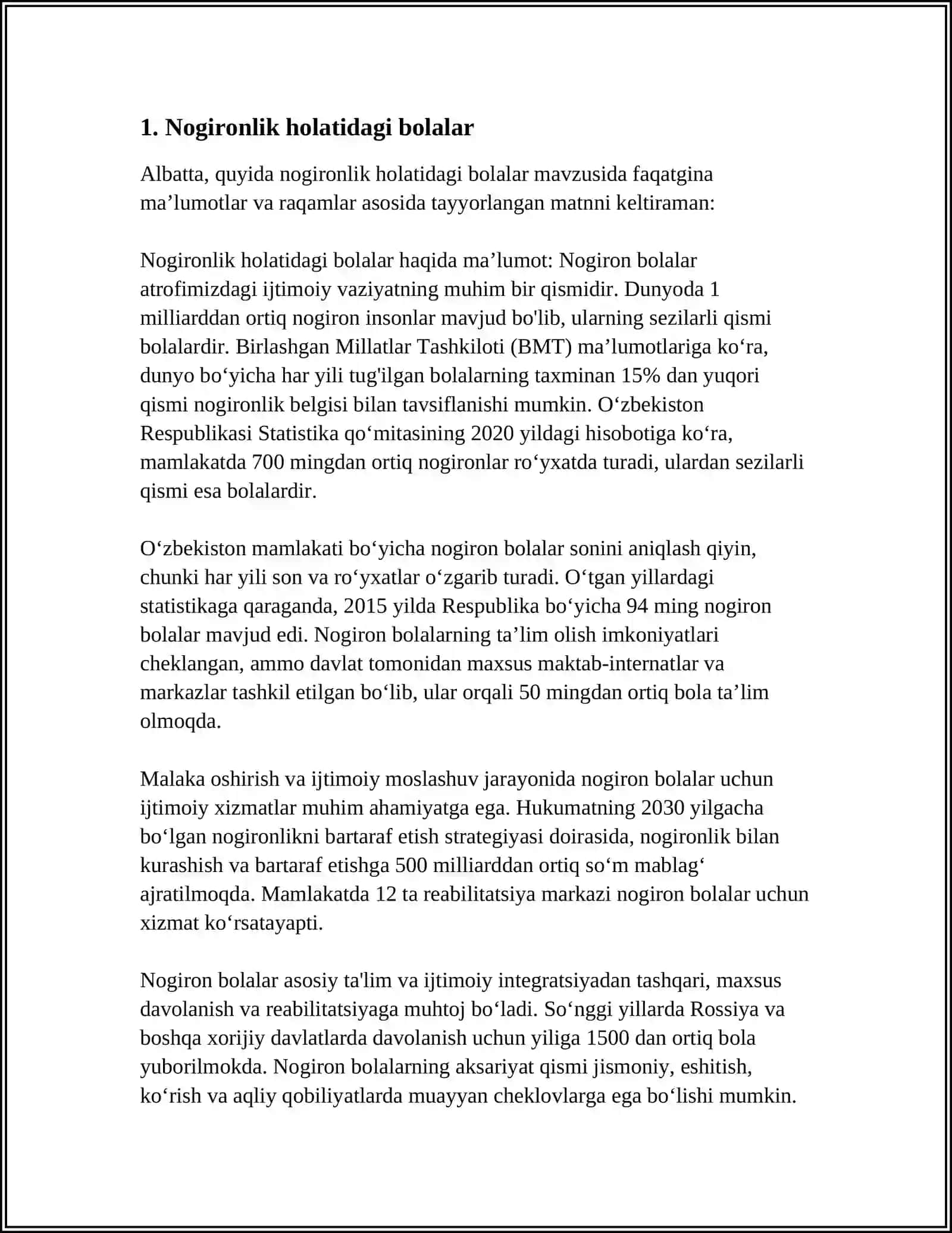 MAXSUS YORDAMGA MUHTOJ BOLALAR TOIFALARI 3