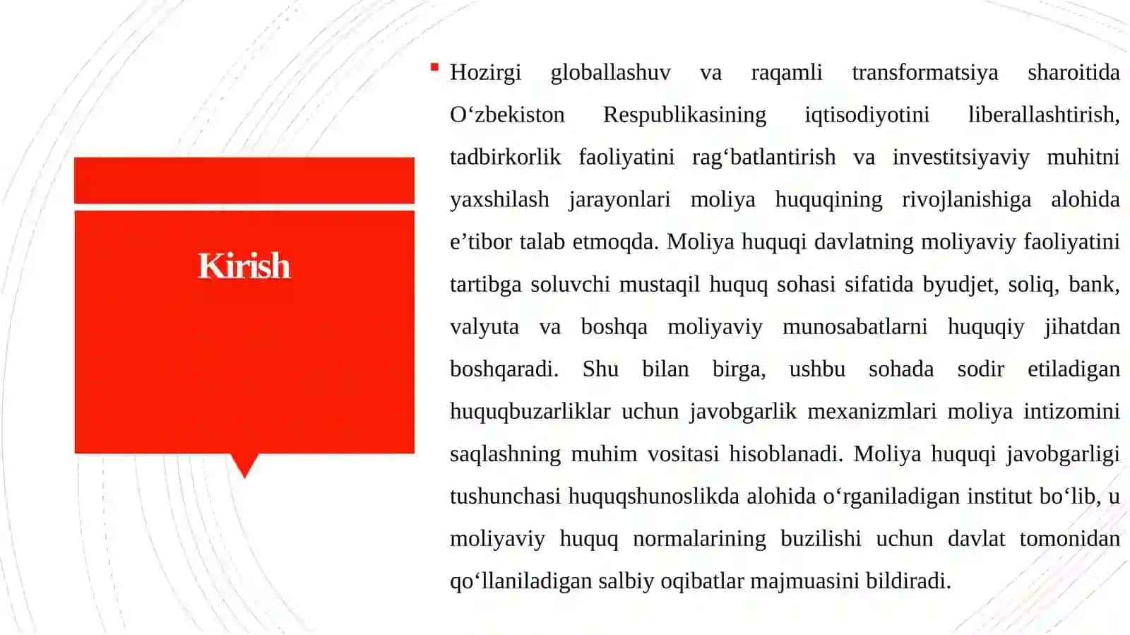 Moliya huquqi javobgarligining tushunchasi, belgilari va ularning liberallashtirish 3