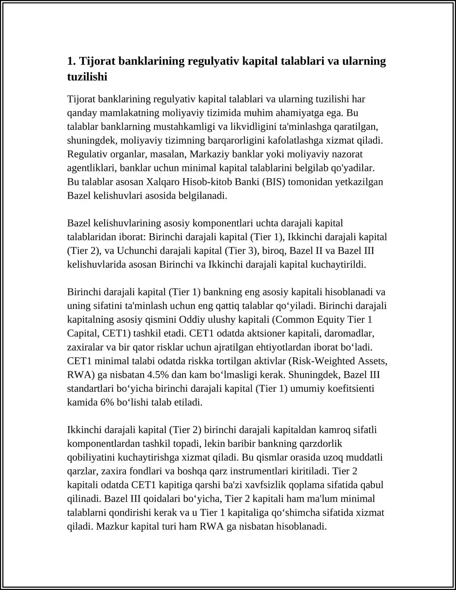 TIJORAT BANKLARI REGULYATIV KAPITALINING YETARLILIGINI TA'MINLASH 3