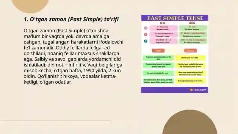 O'tgan zamon (Past Simple) ta'riflar 3