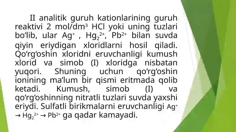 II analitik guruh kationlarining umumiy tavsifi va guruh reagent ta’siri 3