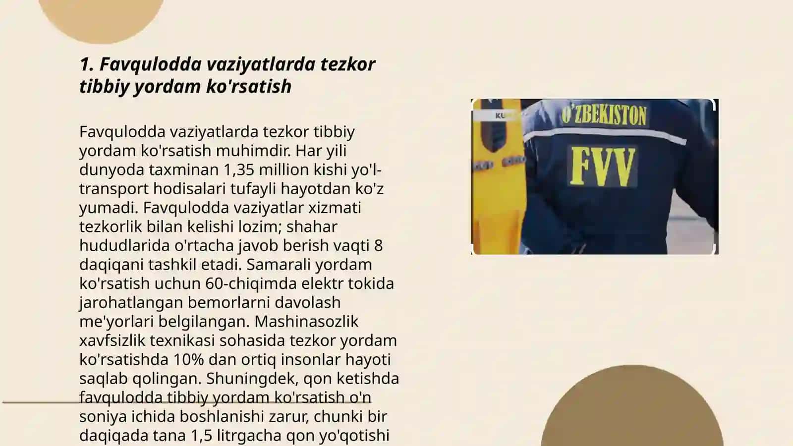 Tibbiy xususiyatli favqulodda vaziyatlar oqibatlarini kamaytirishga qaratilgan profilaktik tadbirlar hamda sodir boʻlganda bartaraf etish boʻyicha chora-tadbirlar 3