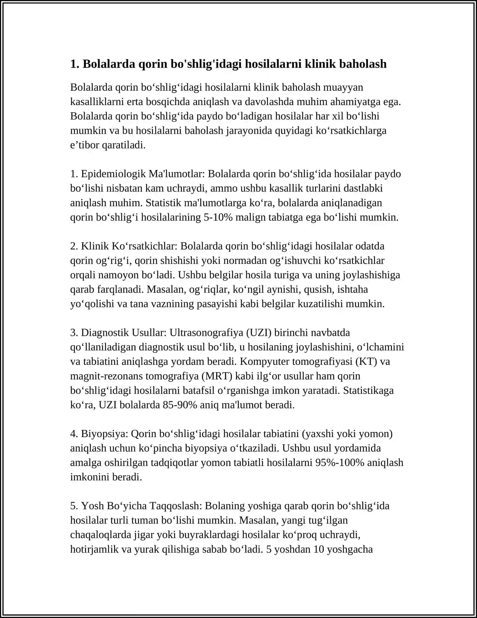 BOLALARDA QORIN BO'SHLIG'IDA PAYPASLANUVCHI HOSILA SINDROMI DIAGNOSTIKASI VA UMUMIY AMALIYOT PEDIATRNING TAKTIKASI 3