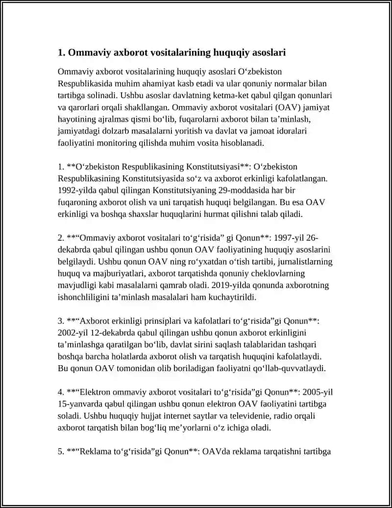 Ommaviy axborot vositalarining huquqiy asoslari 3