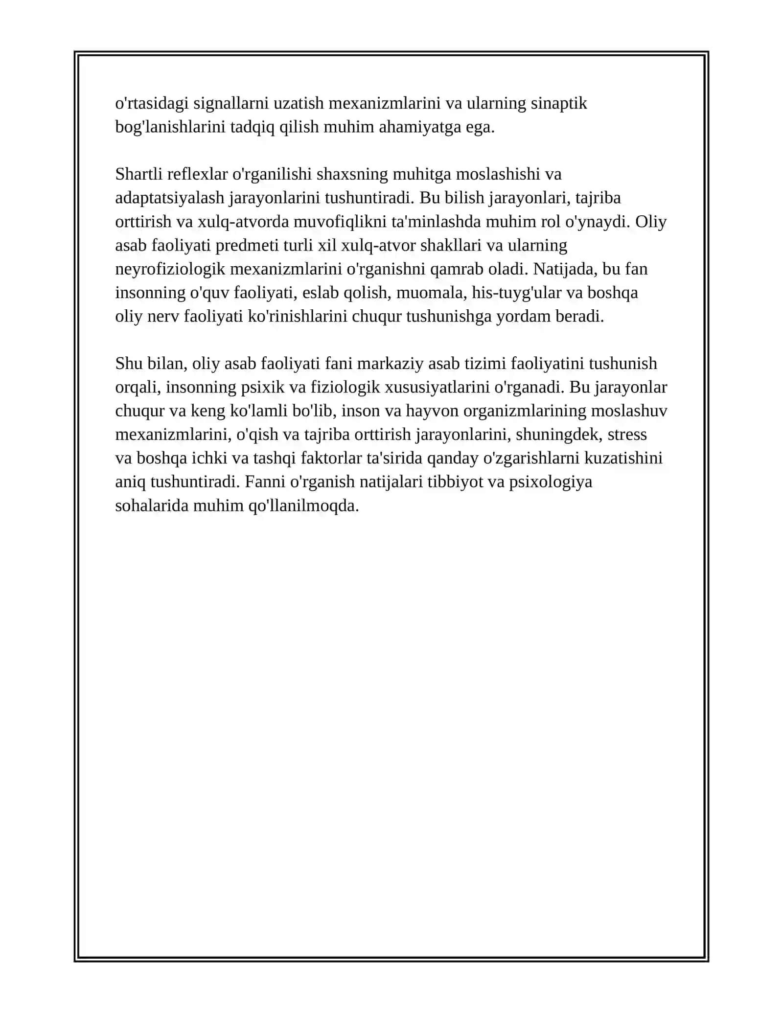OLIY ASAB FAOLIYATI VA MARKAZIY ASAB TIZIMI FIZIOLOGIYASI FANNING OBYEKTI VA PREDMETI NIMALARDAN IBORAT 3