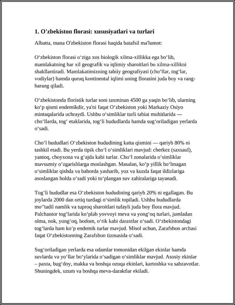 O‘zbekiston Florasi, Faunasi va Ularni Muhofaza qilish 3