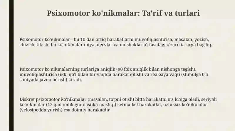Psixomotor ko'nikmalar: Ta'rif va turlari 3
