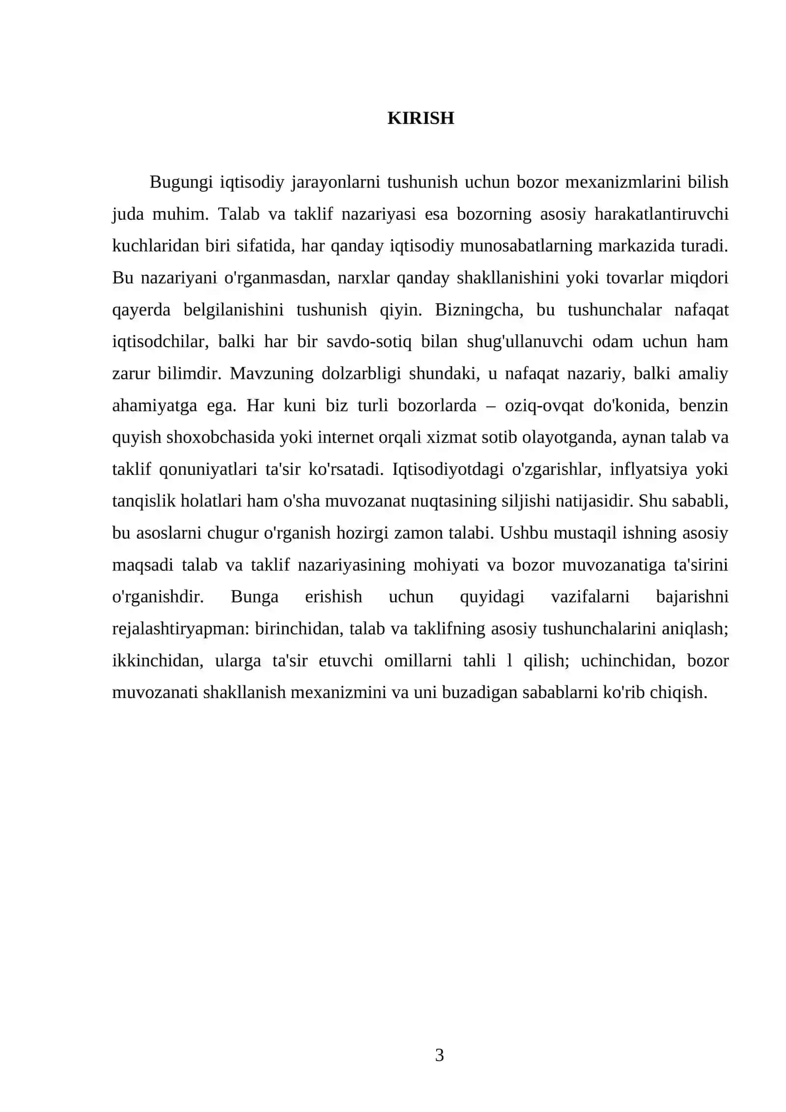 Talab va taklif nazariyasi. bozor muvozanati 3