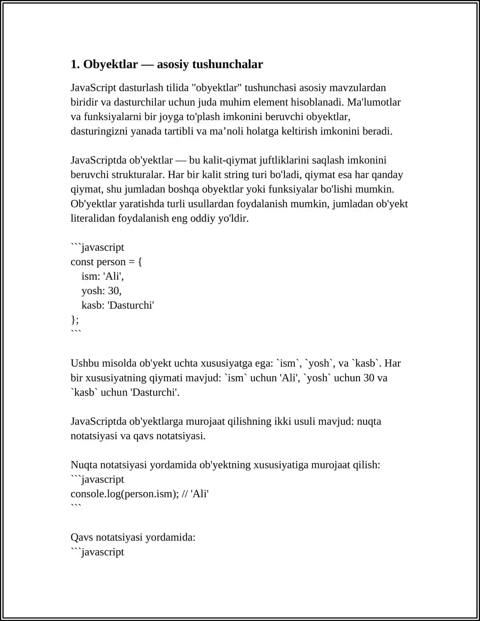 7.JAVASCRIPTDA OBYEKTLAR BN ISHLASH 3