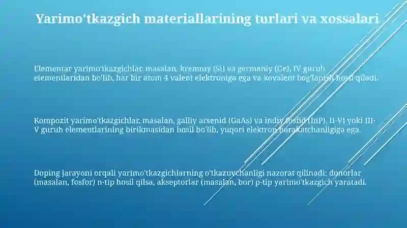 Yarimo‘tkazgich materiallarning turlari va ularning xossalari 3