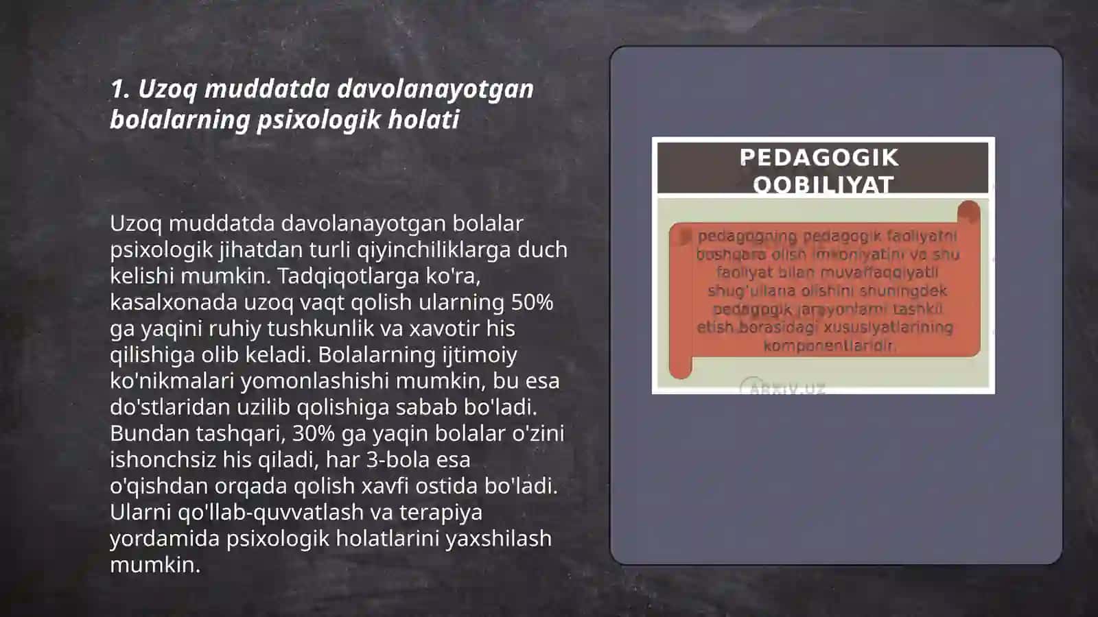 Uzoq muddatda davolanayotgan bolalarning psixologik pedagogik qollab quvvatlashta oʻqituvchi 3
