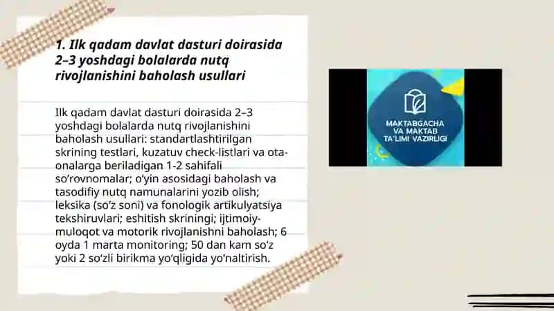 Ilk qadam davlat dasturi asosida 2 yoshdan 3 yoshgacha bolalarning nutqini oʻstirish 3