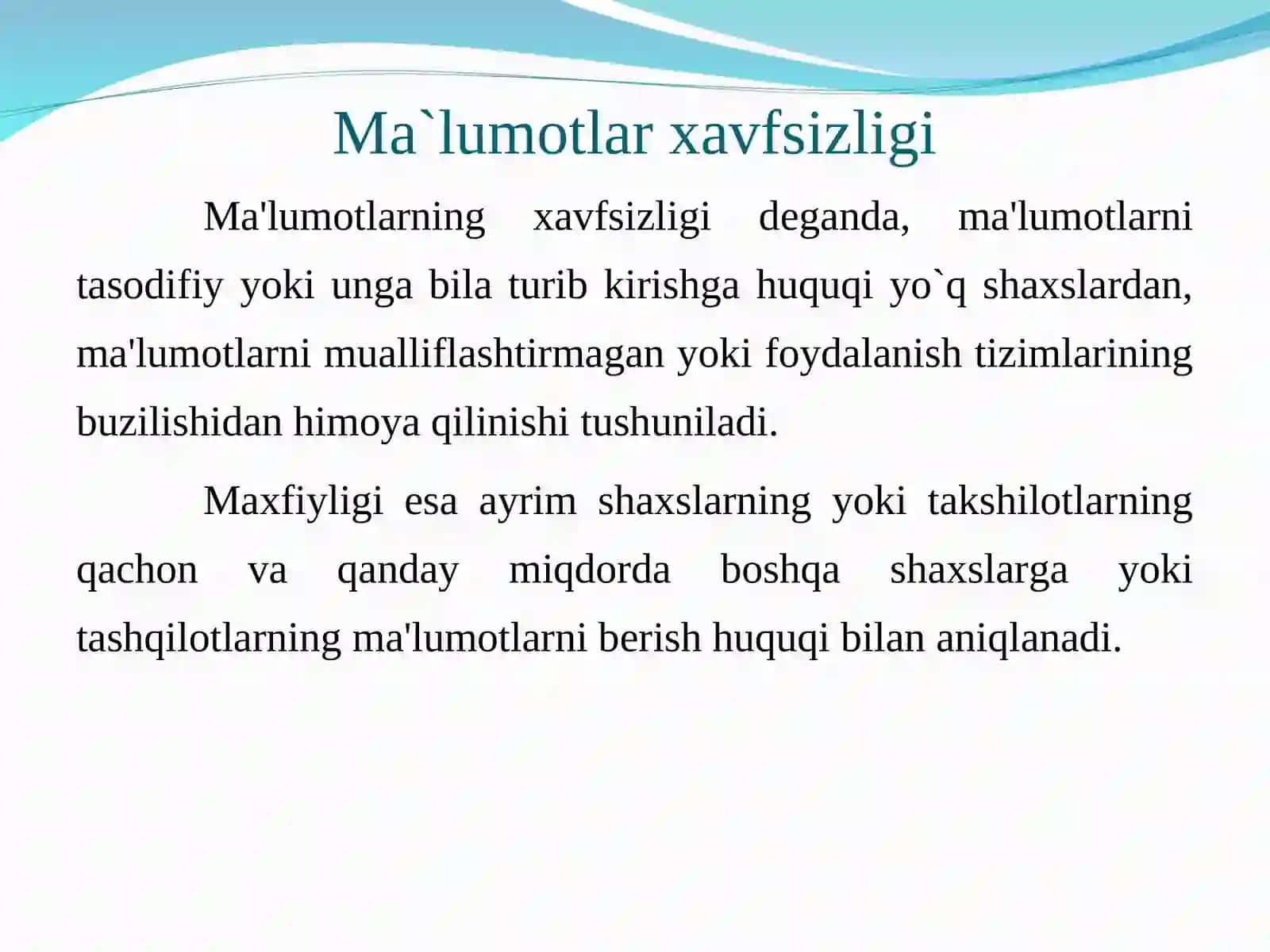 Ma`lumotlar bazasini administratorlash va xavfsizligini ta`minlash 3