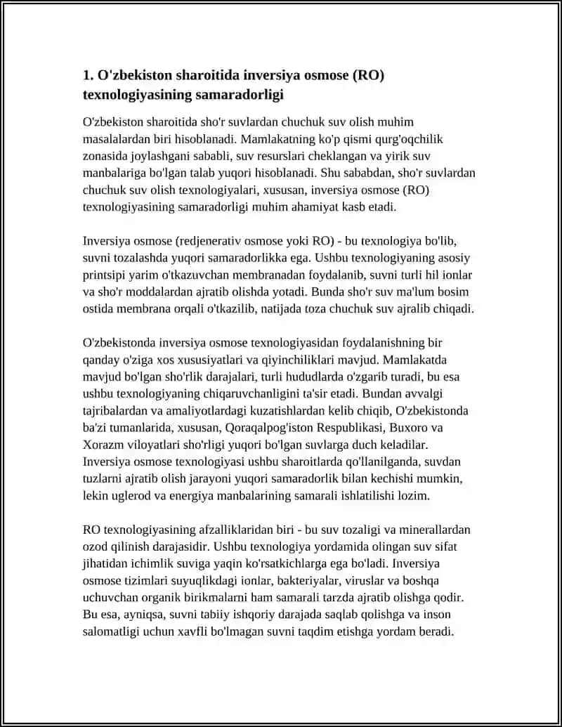 Inversiya osmose (RO) texnologiyasi 3