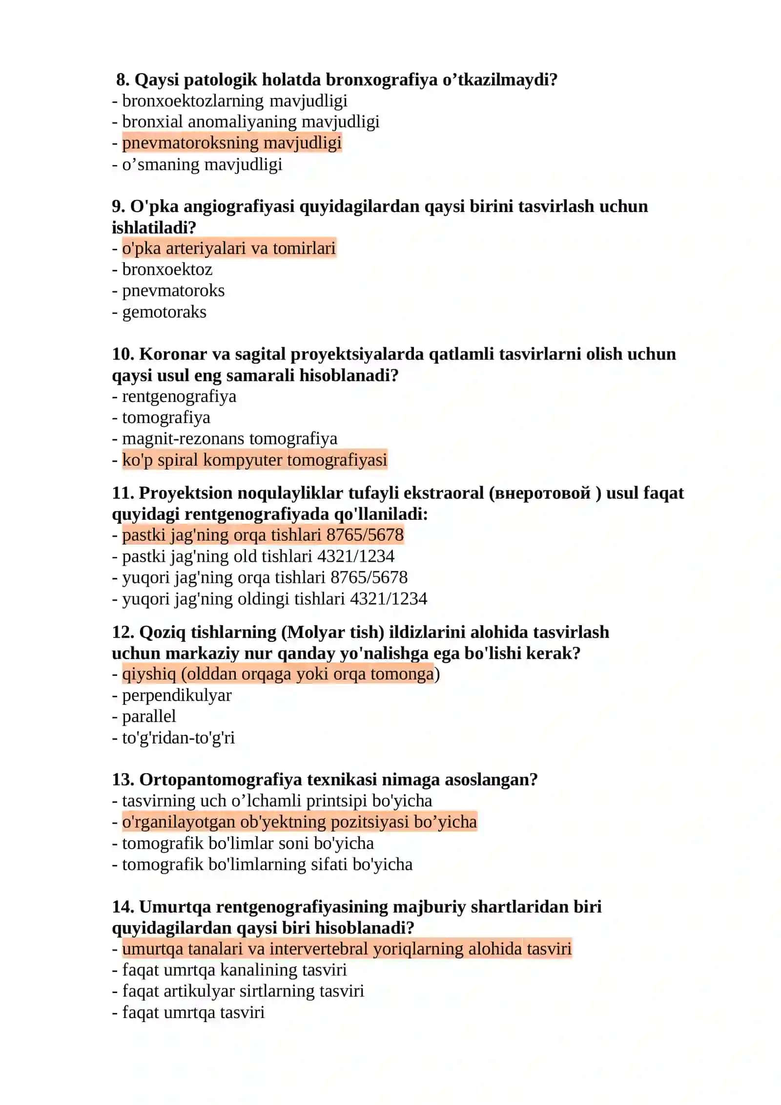 RENTGEN LABORANTİ MUTAXASSİSLİGİ BO'YİCHA SHAKLLANTİRİLGAN TEST SAVOLLAR RO'YXATİ 3