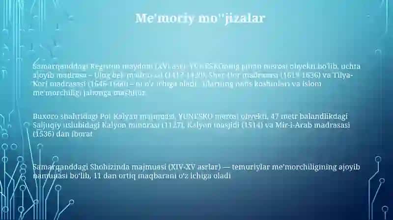 Me'moriy Mo'jizalar va Madaniy Meros 3