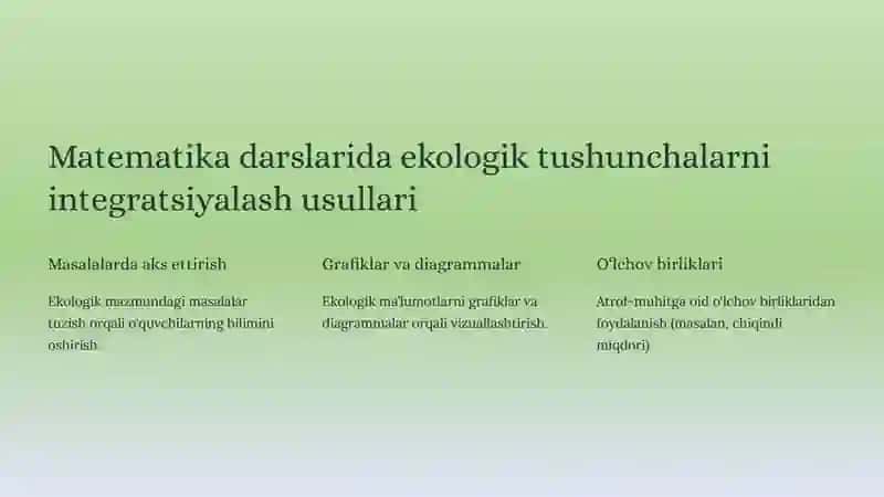 Boshlang‘ich sinflarda matematika o‘qitish jarayonida ekologik tarbiya berish metodikasi (3-4-sinflar misolida) 3