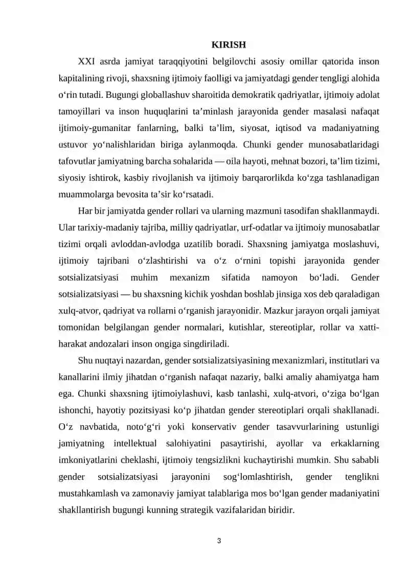 "GENDER SOTSIALIZATSIYASI MEXANIZMLARI, INSTITUTLARI VA KANALLARI" 3