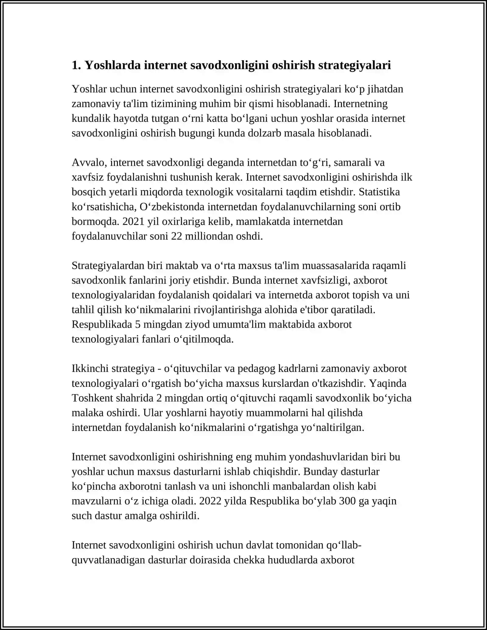 YOSHLARNING INTERNET VA IJTIMOIY TARMOQLARDAN TO'G'RI FOYDALANISHIGA TEZIS 3
