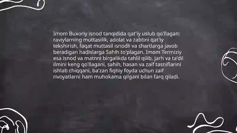 Imom Buxoriy va Imom Termiziyning hadis ilmiga qóshgan hissalarni qiyosiy tahlili 3