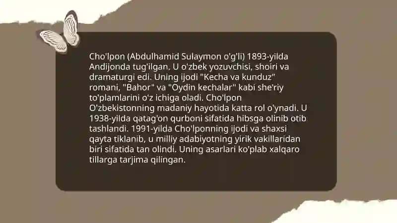 Cho'lponning Adabiyot Nadir maqolasining asosiy mavzusi 3