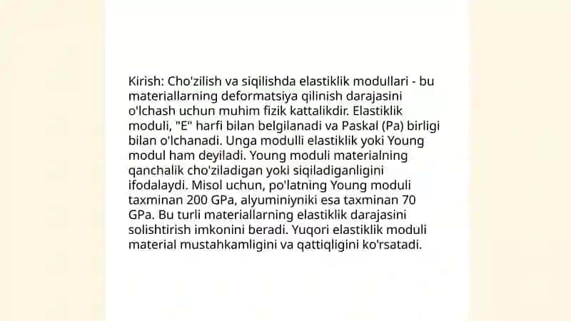 Cho'zilish va siqilishda elastiklik modullari 3