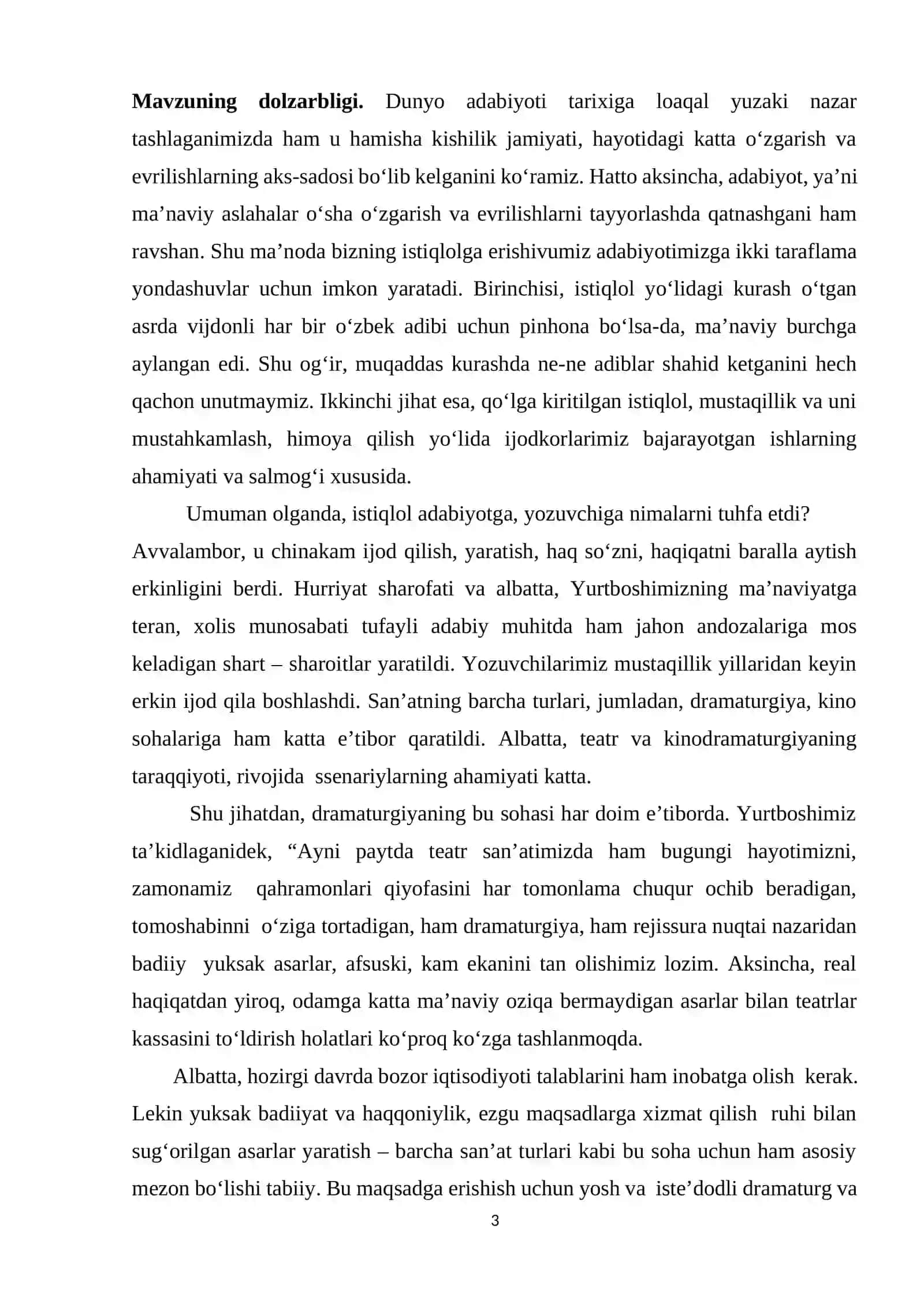 O’zbek dramaturgiyasida hayot haqiqati va badiiylik (Erkin A’zam dramalari misolida) 3