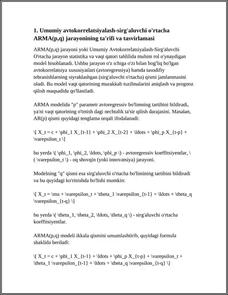 UMUMIY AVTOREGRESSIV-SIRGʻALUVCHI OʻRTCHA ARMA JARAYONI. ARMA JARAYONLARNI SHAKLLANTIRISH 3