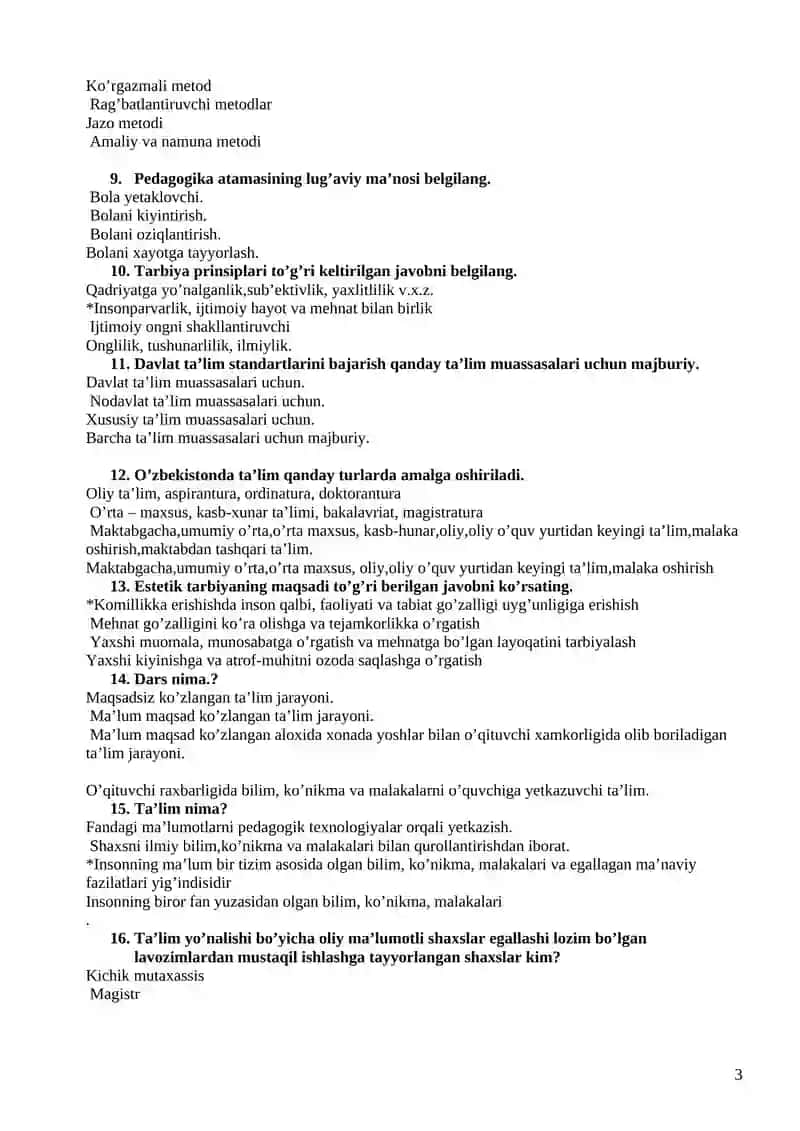 test umumiy pedagogika 3