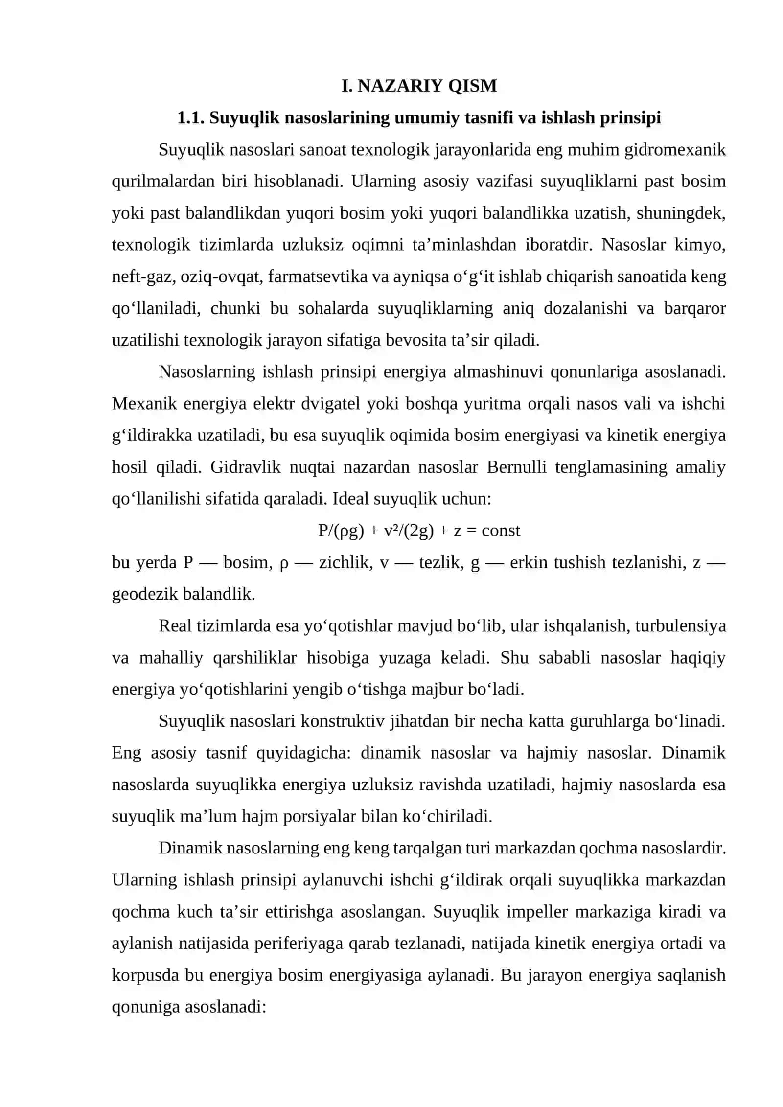 O'g'it ishlab chiqarishda suyuqlik nasosini tanlash va hisoblash. G = 0.03 m3 soat 3