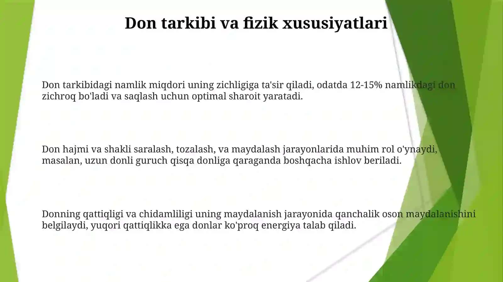 Donlarning texnologik xossalari 3