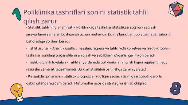 Shahar poliklinikasi va kasalxonasi faoliyati ko‘rsatkichlarini tahlil qilish 3