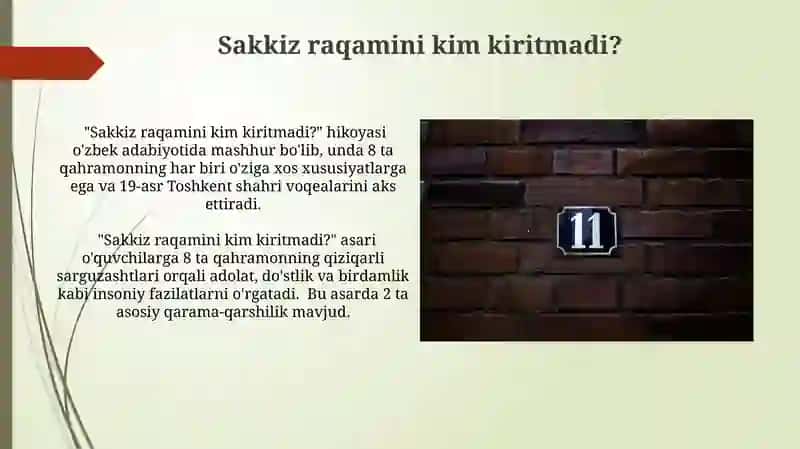 "Sakkiz raqamini kim kiritmadi?" 3