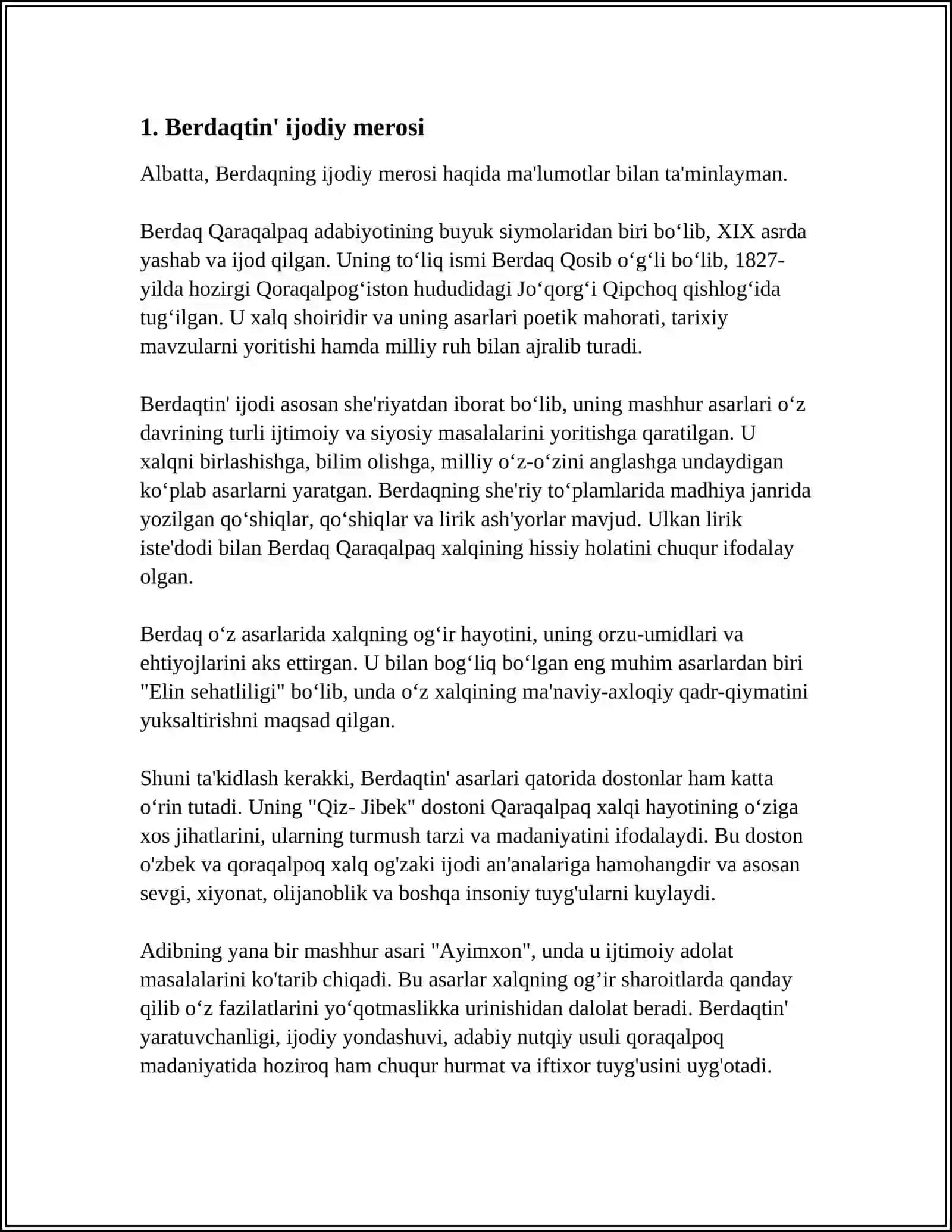 BERDAQTIN' JAQSIRAQ QOSIG'IN DAWISSIZLARDI TAWIP DAWISTIN' QATNASINA QARAY TAN'LAW 3
