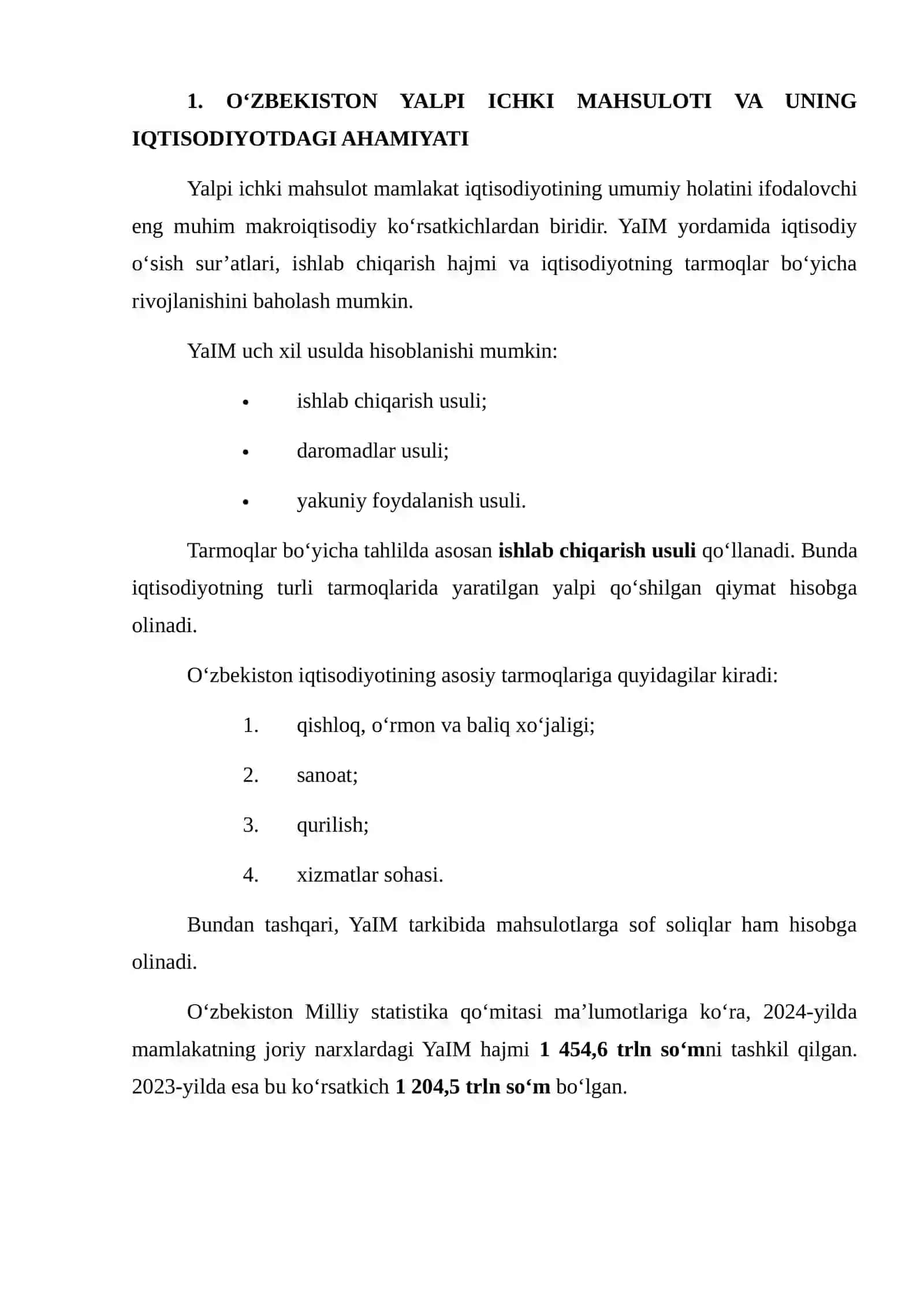 O‘zbekiston Yalpi Ichki Mahsuloti Tarkibini Tarmoqlar Bo‘yicha Statistik Ma’lumotlar Asosida Tahlil Qilish 3