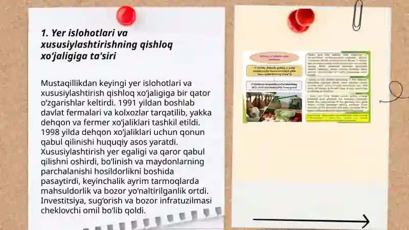 Mustaqillik yillarida qishloq xoʻjaligiva sanoat sohasidagi oʻzgarishlar 3