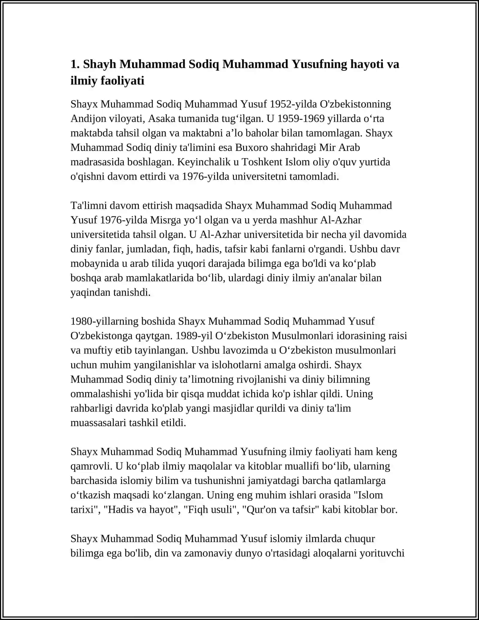 SHAYH MUHAMMAD SODIQ MUXAMMAD YUSUFNING BAHTIYOR OILA ASARIDAGI ISLOM QADIRYATLARNING TALQINI 3