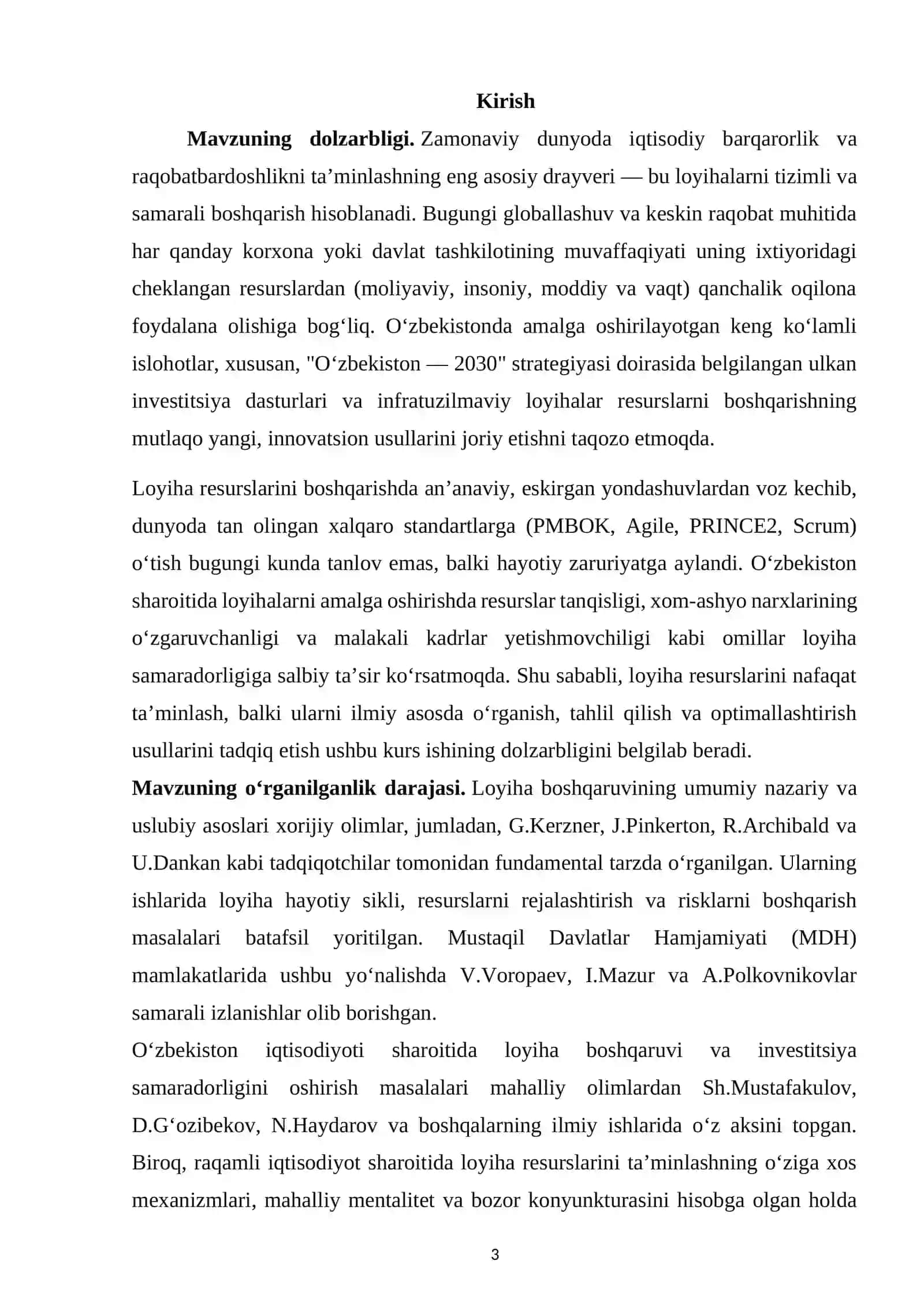 O'zbekistonda loyiha boshqaruvining nazariy asoslari va o'ziga xos xususiyatlari 3