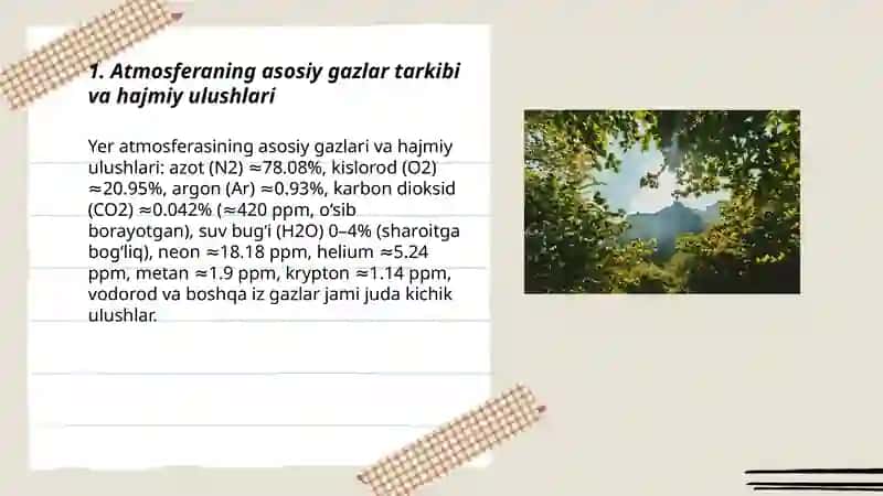 Atmosferaning kimyoviy tarkibi. Atmosfera geokimyosi 3