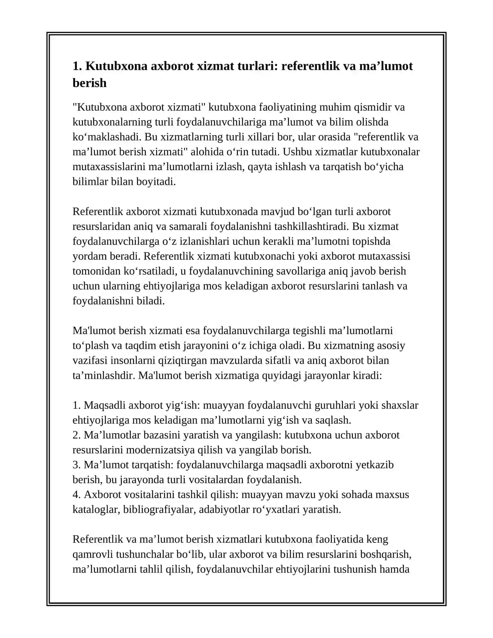 KUTUBXONA AXBOROT FAOLIYATI TURLARI KUTUBXONA MUTAXASSISLIKLARINING XILMA XILLIGI 3