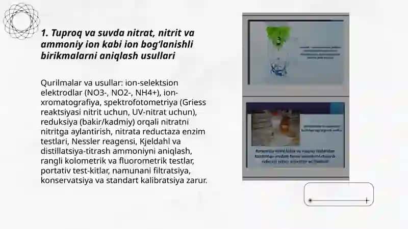 Tuproq va suvning ifloslanishida ion bogʻlanishli birikmalarni aniqlash usullari 3