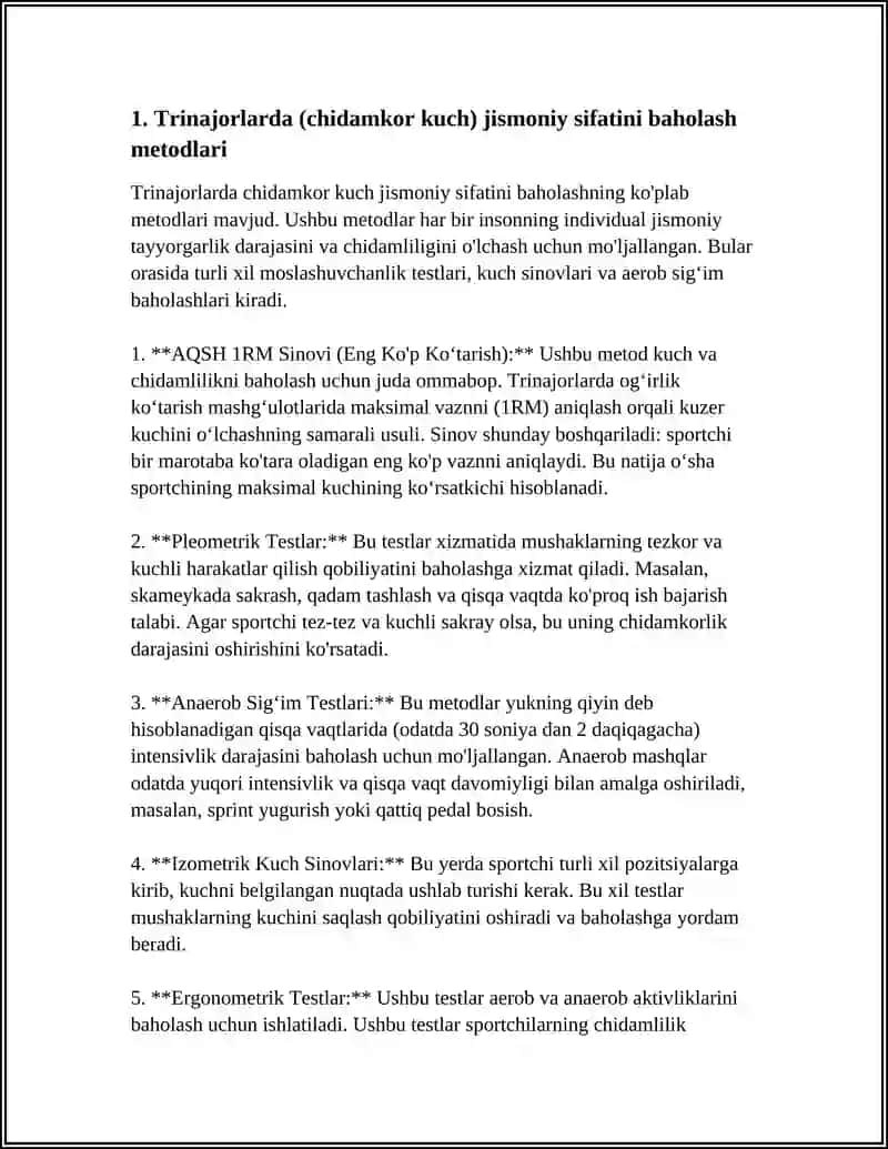 TRINAJORLARDA (CHIDAMKOR KUCH) JISMONIY SIFATINI OSHIRISH 3