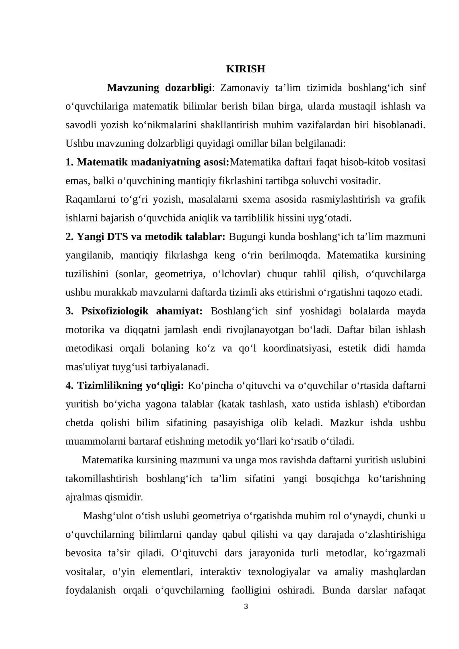 Daftar bilan ishlash metodikasi. Boshlang‘ich sinflarda matematika kursining mazmuni va tuzilishi 3