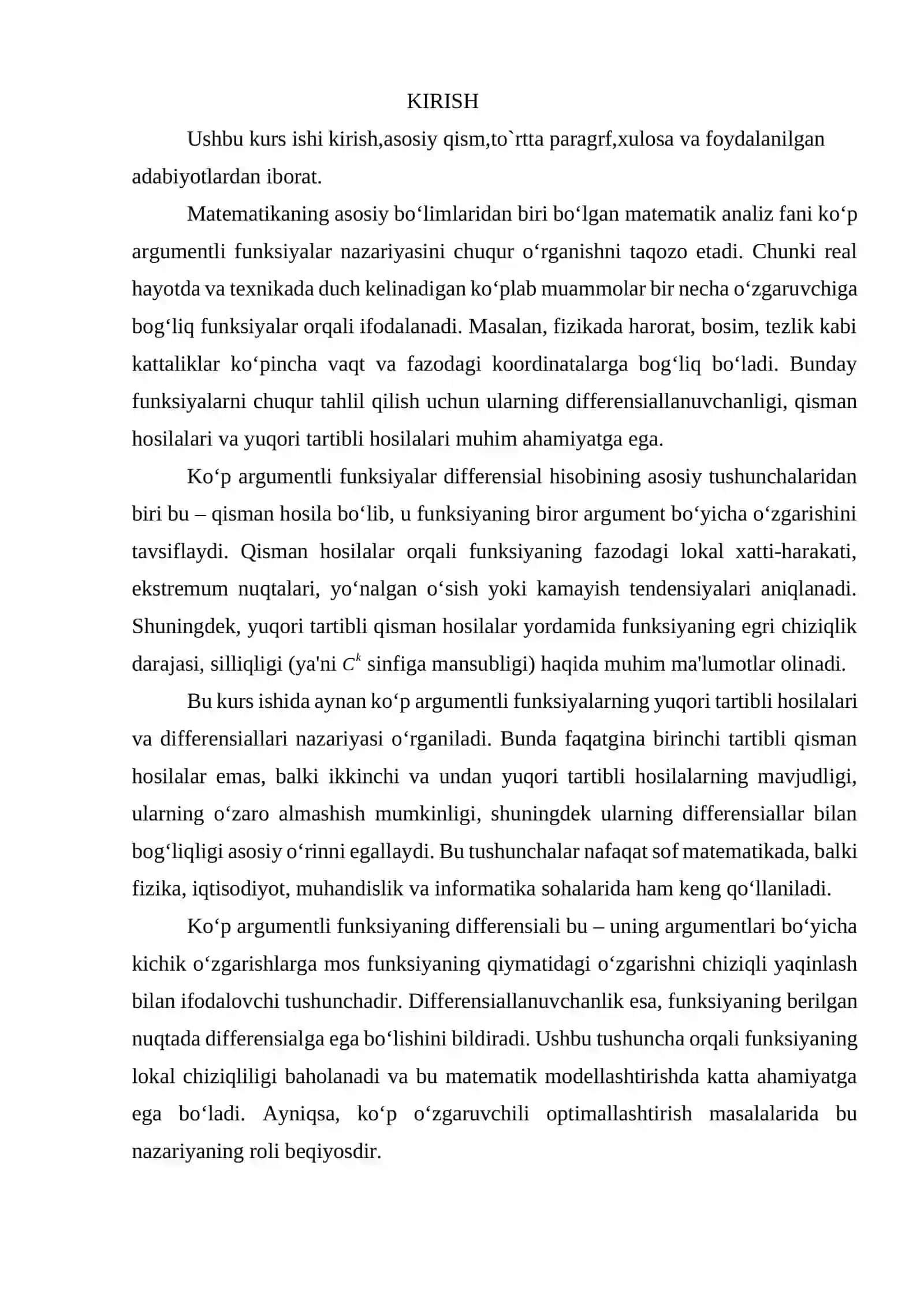 Ko’p argumentli funksiyaning yuqori tartibli hosila va differensiali 3