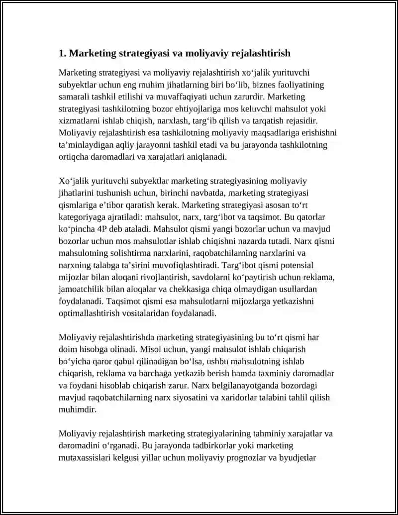 XOʻJALIK YURITUVCHI SUBYEKTLAR MARKETING STRATEGIYASINING MOLIYAVIY JIHATLARI 3