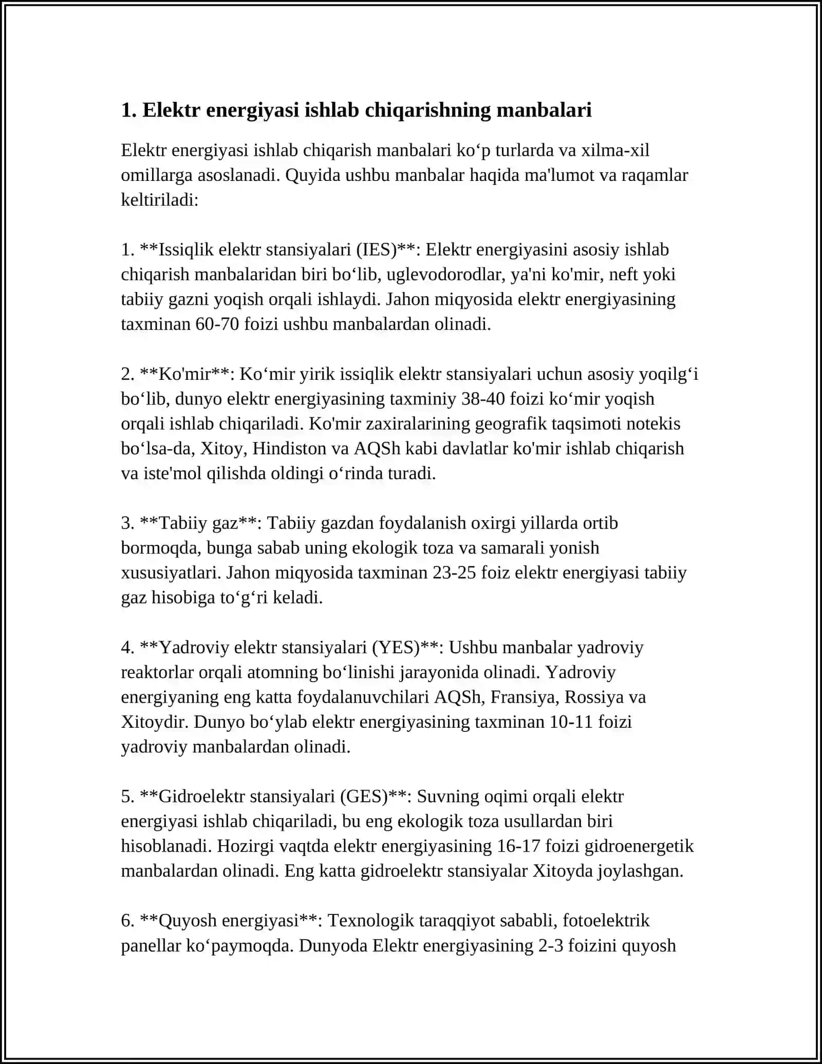 ELEKTR ENERGIYA ISHLAB CHIQARISH 3