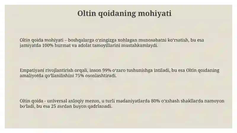 Oltin qoida asosida yashash komil insonlik sari qadam 3