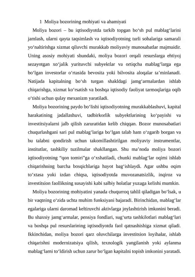 Moliya Bozori va Uni Tuzilishi Xamda Moliya Bozorining Funksiyalari 3