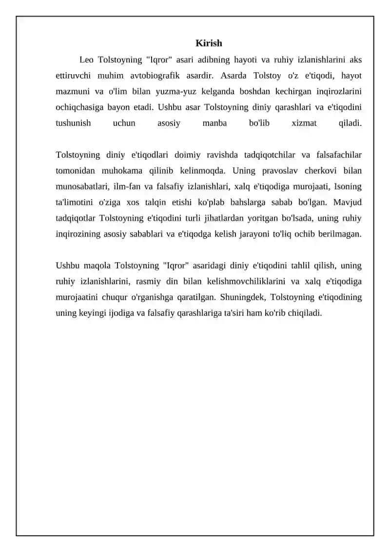 Lev Tolstoyning Iqrornoma asaridagi diniy e'tiqodlarni tahlil etilsh 3