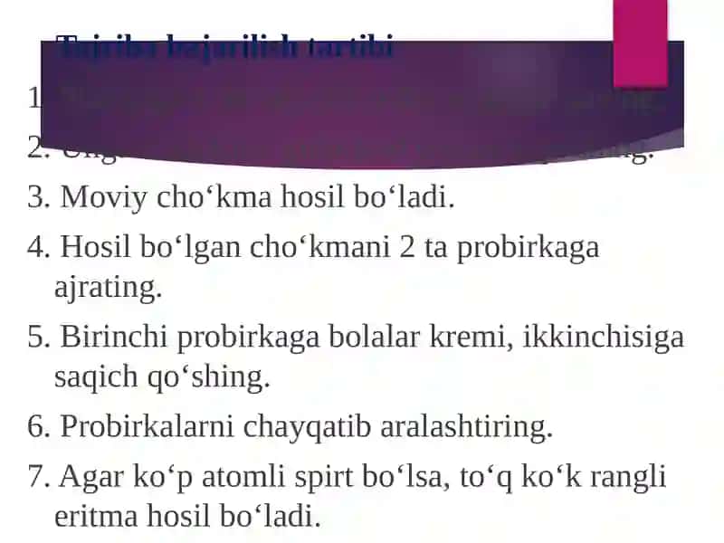 Ko'p atomli spirtlarga oid tajribalar 3